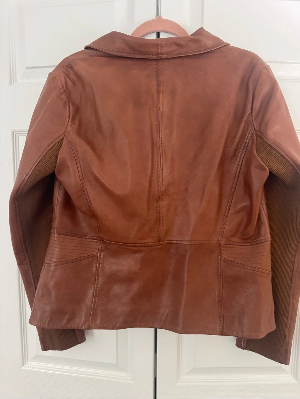 Leather Zip-Front Jacket in Chestnut Brown